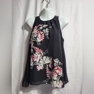 Vince Camuto Black Sleeveless Top with Floral Print, Size XS